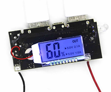 Powerbank Devresi Lcd Ekranlı 5V 1A Dual Usb Çıkış Micro Usb Giriş Lityum Lion 18650 Pil Şarj Mobil