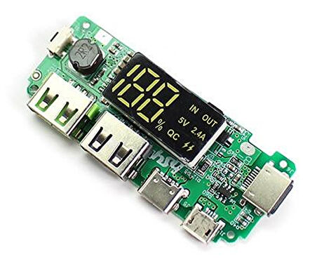 Powerbank Devresi Ekranlı 5V 2.4A Dual Usb Çıkış Type C Micro Usb Giriş Lityum Lion 18650 Pil Şarj