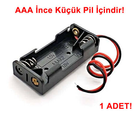 AAA Pil Kutusu Yuvası İnce Küçük Tip 2 Adet 1.5V Pil Toplam 3V Plasitk Pil Tutucu 14cm Kablo