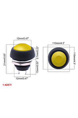 12mm PBS-33B 2 Pin Push Buton Sarı ON OFF 1A 250V Mini Yuvarlak Su Geçirmez Anahtar Momentary Switc