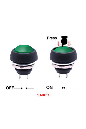 12mm PBS-33B 2 Pin Push Buton Yeşil ON OFF 1A 250V Mini Yuvarlak Su Geçirmez Anahtar Momentary Swit