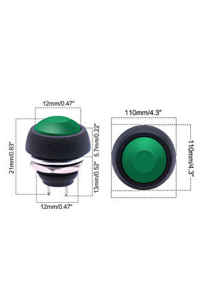 12mm PBS-33B 2 Pin Push Buton Yeşil ON OFF 1A 250V Mini Yuvarlak Su Geçirmez Anahtar Momentary Swit