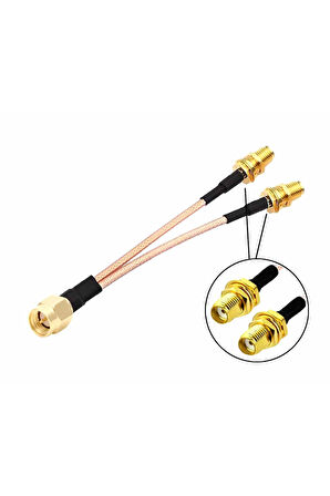 Y Tip RG316 15cm 1x Sma Erkek 2X Sma Dişi Kablo RF Uzatma Kablosu Altın Kaplama Soket 0-6GHz Wi-Fi
