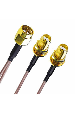 Y Tip RG316 15cm 1x Sma Erkek 2X Sma Dişi Kablo RF Uzatma Kablosu Altın Kaplama Soket 0-6GHz Wi-Fi