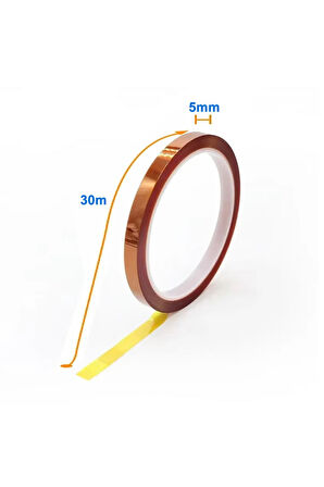 Kapton Bant 5mm x 30 Metre -73C/260C Termal Isıya Dayanıklı Güçlü Yalıtım Çizilme-Yırtılmaya Direnç