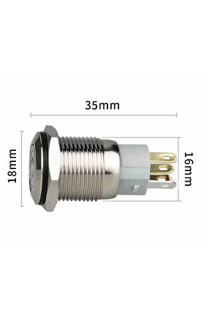 16mm Metal Panel Montaj Düz Kafa Latch Buton NO NC Power Sembol Led Işıkl DC 6A-12V AC 3A 250V IP67