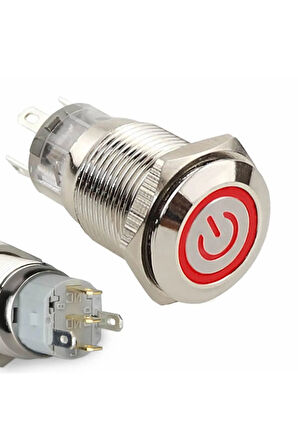 16mm Metal Panel Montaj Düz Kafa Latch Buton NO NC Power Sembol Led Işıkl DC 6A-12V AC 3A 250V IP67