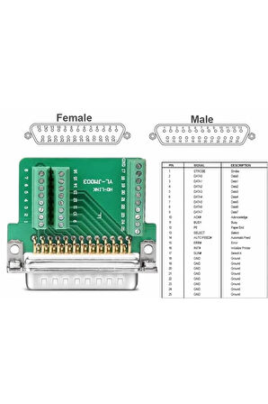 Kutulu DB25 to Dip Adaptör Erkek Terminal Soket 25 Pin D-Sub Paralel Port Haberleşme Uart DC 3V 5V