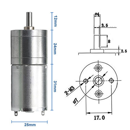 12V 5Rpm JGA25-370 Redüktörlü DC Motor Metal Dişli Yüksek Tork Kuvvet 25mm Robot Oyuncak