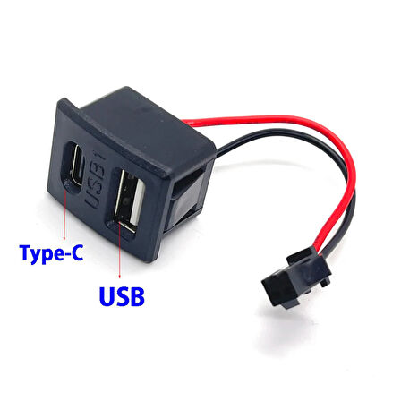 Type-C / Usb A Dişi Soket Kavisli 2 Pin 10cm Kablo Jst Çift Usb 5V 2A Panel Montaj Cep Tel Tablet