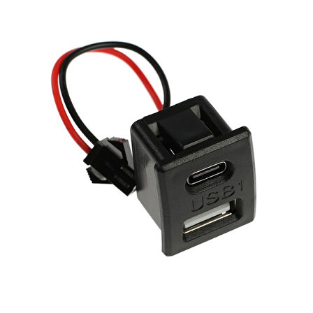 Type-C / Usb A Dişi Soket Kavisli 2 Pin 10cm Kablo Jst Çift Usb 5V 2A Panel Montaj Cep Tel Tablet