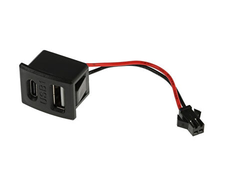 Type-C / Usb A Dişi Soket Kavisli 2 Pin 10cm Kablo Jst Çift Usb 5V 2A Panel Montaj Cep Tel Tablet