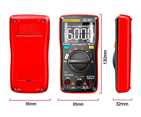 Aneng AN113D Dijital Multimetre Otomatik Algılama True-Rms NCV Voltmetre Ampermetre AC DC Voltaj Ak