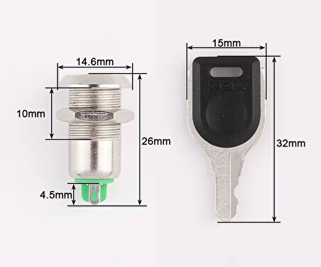12mm Metal 2 Pin Anahtar Kontrollü Buton Panel Montaj ON OFF 1A AC 250V Güvenlik Kilit Elektronik