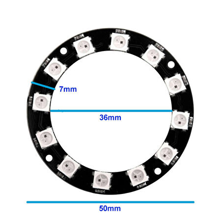 12 Bit NeoPixel Halka Ring WS2812B 5050 Rgb Led Modül 12’li Dijital Adreslenebilir Lamba Programlana