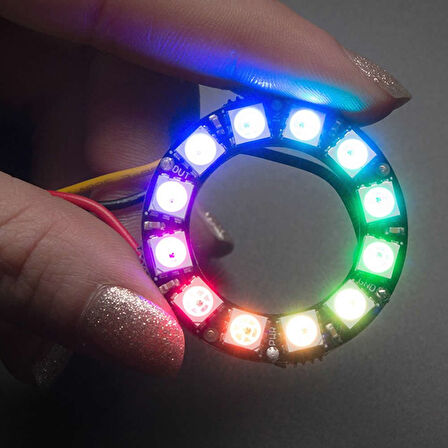 12 Bit NeoPixel Halka Ring WS2812B 5050 Rgb Led Modül 12’li Dijital Adreslenebilir Lamba Programlana