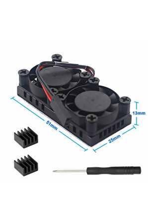 Raspberry Dual Fan Set Pi 4 3 B B+  2 Adet 9mm Alüminyum Blok Çift Soğutma Fanı Isı Emici Dağıtıcı