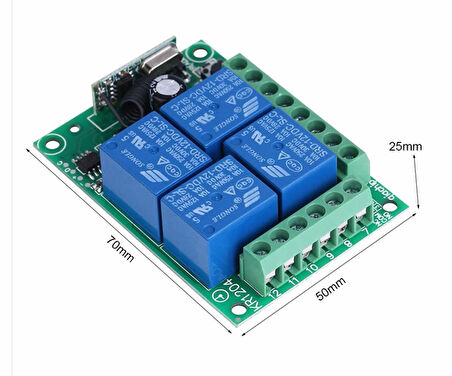 433MHz RF 4 Kanal Röle Modül DC 12V 4 Buton Kumanda Kablosuz Motor Pompa Fan Lamba Perde Akıllı Ev
