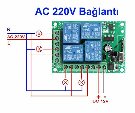 433MHz RF 4 Kanal Röle Modül DC 12V 4 Buton Kumanda Kablosuz Motor Pompa Fan Lamba Perde Akıllı Ev