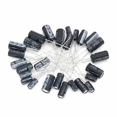 120 Adet Dip Elektrolitik Kapasitör Seti 12 Tip x10 Silindirik Alüminyum Tamir Prototip Devre