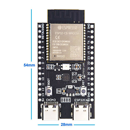 ESP32-C6 DevKit Wifi 6 ve Bluetooth 5 Modül Geliştirme Kartı ESP32-C6-WROOM-1 32 Bit 160Mhz 8 Mbyte