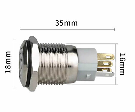 16mm Metal Buton Beyaz Power Sembol Led Işıklı Panel Montaj Düz Kafa Kilitlemeli DC 6A 12V IP67 Düğm