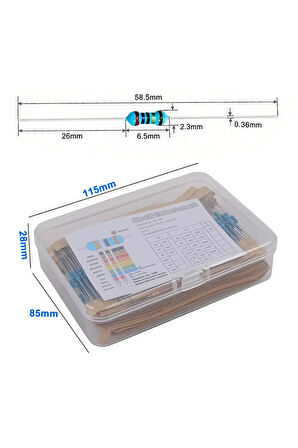 Kutulu 600 Parça Direnç Seti 10ohm / 1Mohm 30 Farklı Tip 20şer Adet Metal Film Dip Direnç