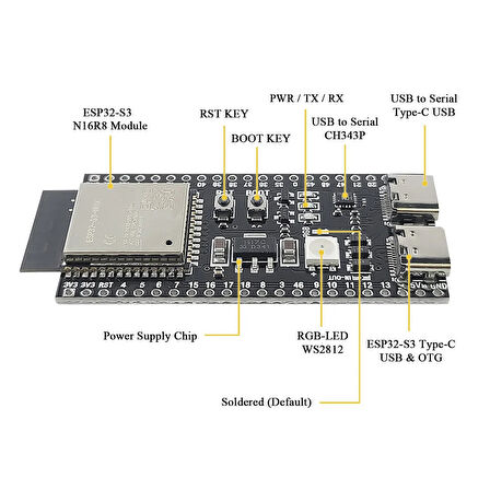 ESP32-S3-DevKitC-1 N16R8 Wifi Bluetooth 5 Modül Geliştirme Kartı ESP32-S3-N16R8 32 Bit Çift Çekirdek