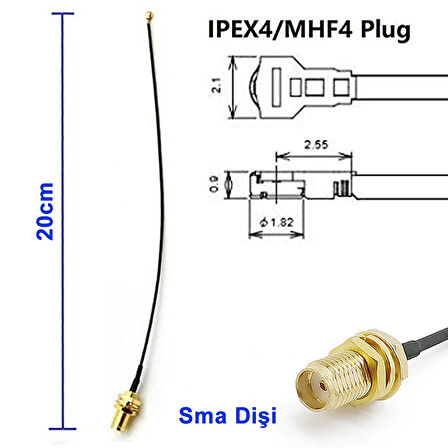 20cm Sma Dişi Ipex4 Mhf4 Rf Bağlantı Kablosu SMA Dişi Soket to Altın Kaplama Konnektör Koaksiyel Kab