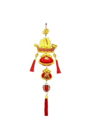 Feng Shui Altın Ejderha Yelkenli Gemi Bereket Duvar Süsü 90cm