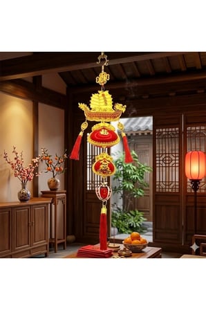 Feng Shui Altın Ejderha Yelkenli Gemi Bereket Duvar Süsü 90cm