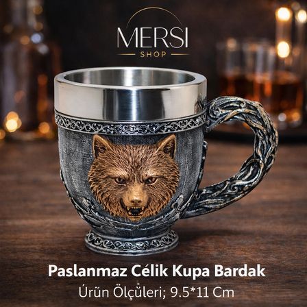 Mitolojik Ayı Figürlü 3D Kabartmalı Paslanmaz Çelik Kupa Bardak – Dekoratif Viking Tarzı Kupa