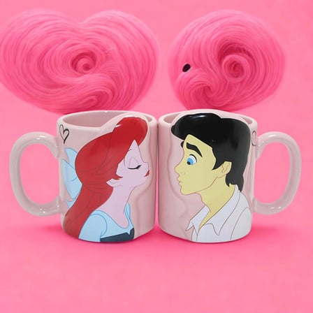 Ariel ve Prens Figürlü 3D Çift Kupa Bardak Seti Sevgili Kupa Bardak
