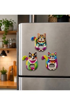 İstanbul Kedileri Magnet Açacak 11x10 Cm – Renkli Kedi Buzdolabı Magneti Şişe Açacağı