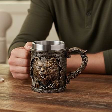 Ayı Figürlü Vintage Tasarım Dekoratif Metal Kupa Bardak