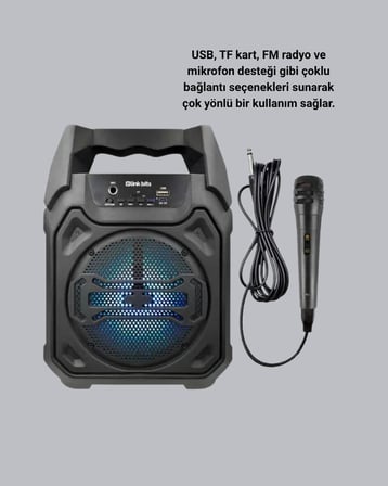 Bluetooth Hoparlör Mikrofonlu Taşınabilir Ses Sistemi FM Radyo USB SD Kart ve TWS