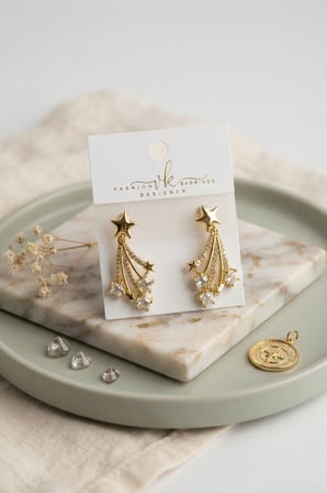 Gold Renk Zirkon Taşlı Halley Model Pirinç Kadın Küpe 5886
