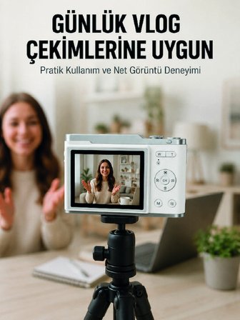 Beyaz 4K Dijital Kamera 2.4 İnç HD Ekran ve LED Flaşlı
