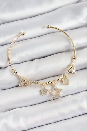 Pirinç Zirkon Taşlı Yıldız Model Gold Renk Charm Bileklik 5886