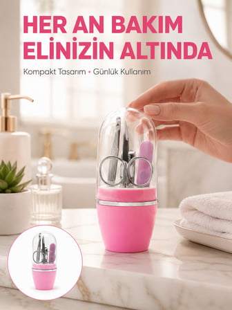 Tırnak Bakım Manikür Pedikür Seti 4 Parça Pembe Pratik Günlük Kullanım Yeni 