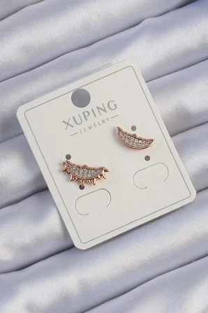 Xuping Rose Renk Zirkon Taşlı Ay ve Güneş Tasarımlı Küpe 5886