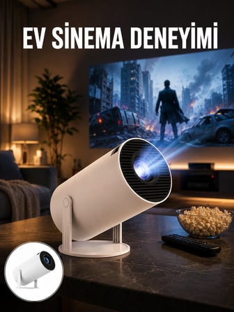 Sinema Projektörü Android HDMI USB WİFİ Ses Çıkışlı Ayaklı Projeksiyon Ta?