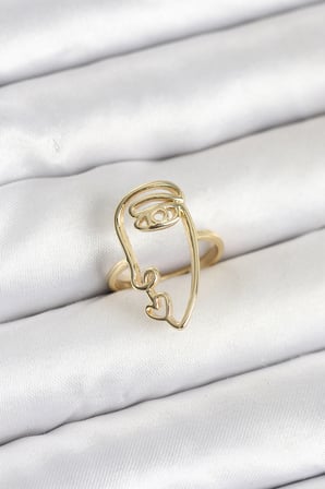 Pirinç Gold Renk Picasso Tarzı Tek Çizgi Yüz Model Kadın Yüzük 5886