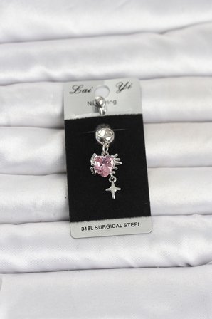 316L Cerrahi Çelik Pembe Zirkon Taşlı Model Göbek Piercing 5886