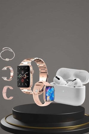 3 Kordonlu Pembe Amoled Ekran Akıllı Saat ve Yeni Nesil Pro Kablosuz Bluetooth Kul