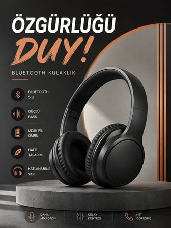 Kulak Üstü Bluetooth Kulaklık Ayarlanabiilir Uzun Pil Ömrü Kablosuz 5.0 Bluetoo