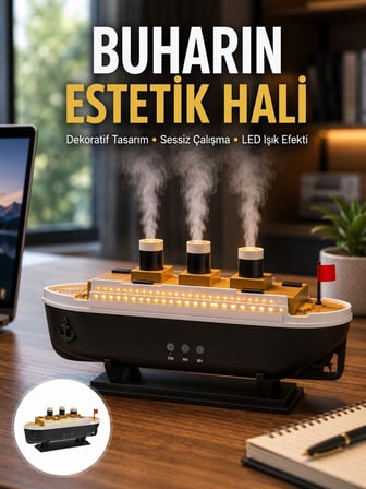 Dekoratif Gemi Modeli 7 Renk Işıklı Hava Nemlendirici ve Oda Kokusu Difüzörü Y