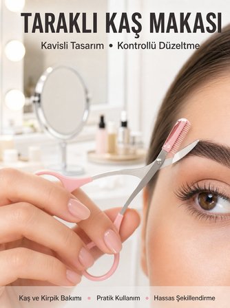 Kavisli Kaş Kirpik Düzeltici Bıyık Alma Taraklı Kaş Makası Yüz Bakım Seti M