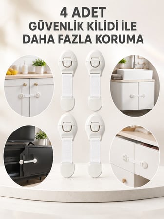4'lü Esnek Kayışlı Çocuk Güvenlik Kilidi Pratik ve Güvenli Kullanım