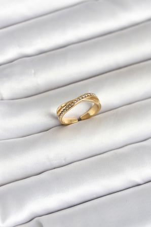 316L Çelik Gold Renk Zirkon Taşlı Kadın Yüzük 5886